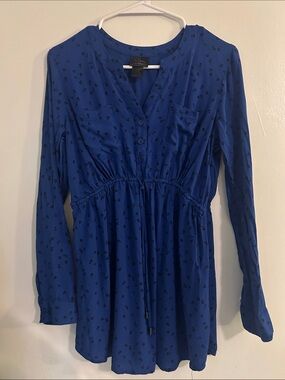 Motherhood Cobalt Blue Long Sleeve Drawstring Dress